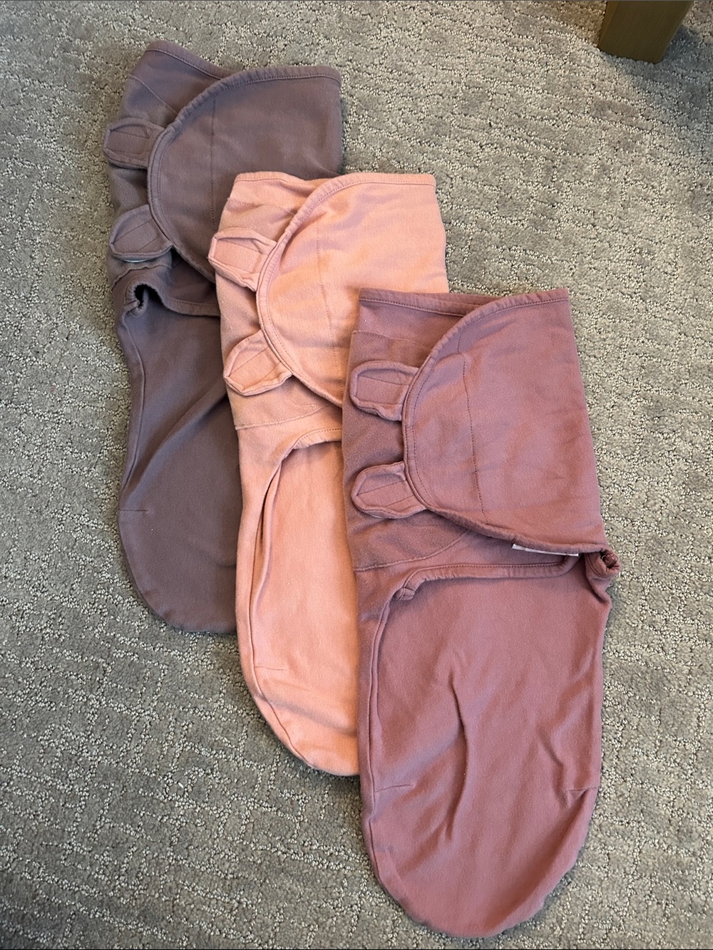 Set of Three Soft Cotton Swaddle Wraps in Mauve, Dusty Rose, and Taupe